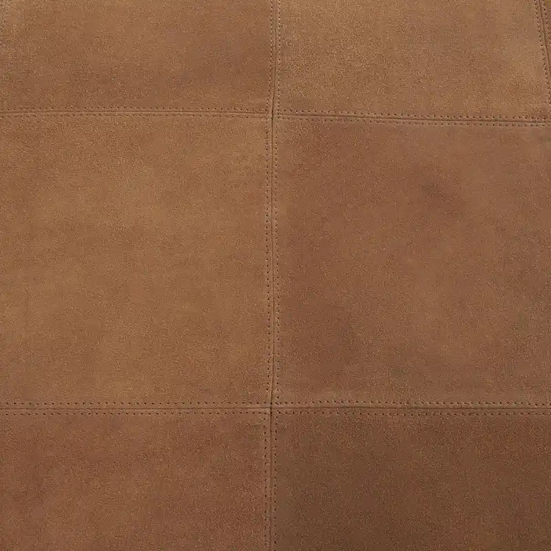 Leather Low Profile Square Pouf with Patchwork Design - Brown, Gray or Dark Brown