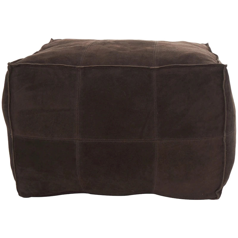 Leather Low Profile Square Pouf with Patchwork Design - Brown, Gray or Dark Brown