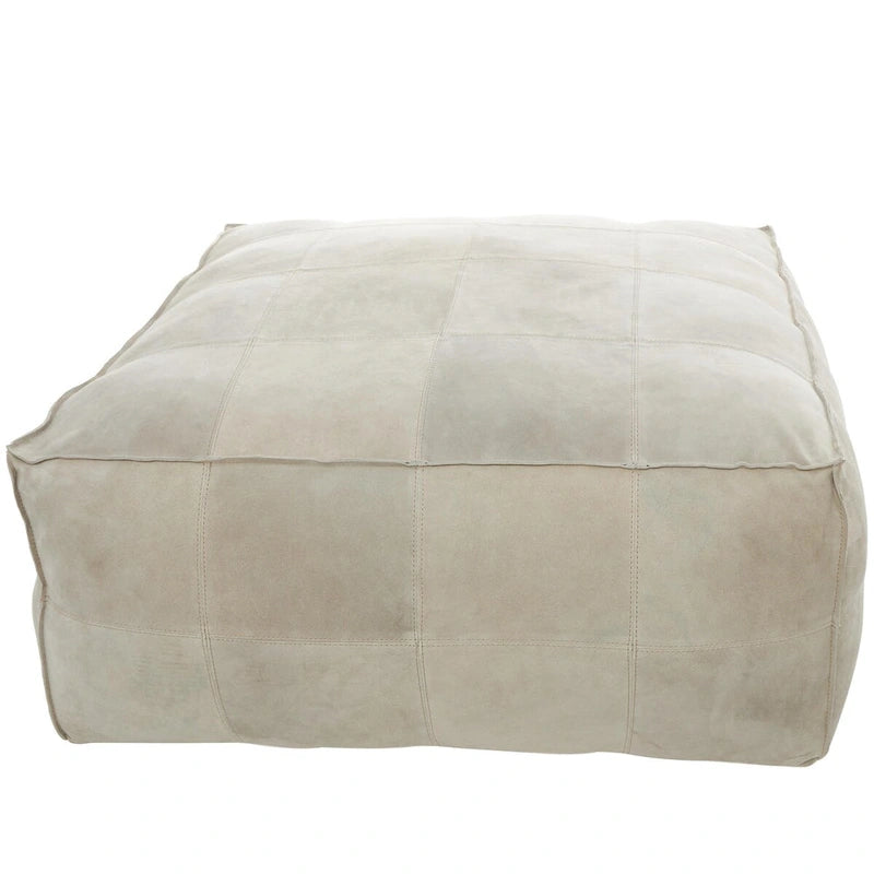 Leather Low Profile Square Pouf with Patchwork Design - Brown, Gray or Dark Brown