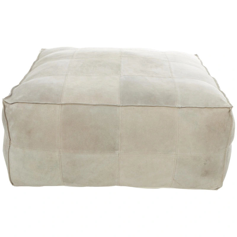 Leather Low Profile Square Pouf with Patchwork Design - Brown, Gray or Dark Brown
