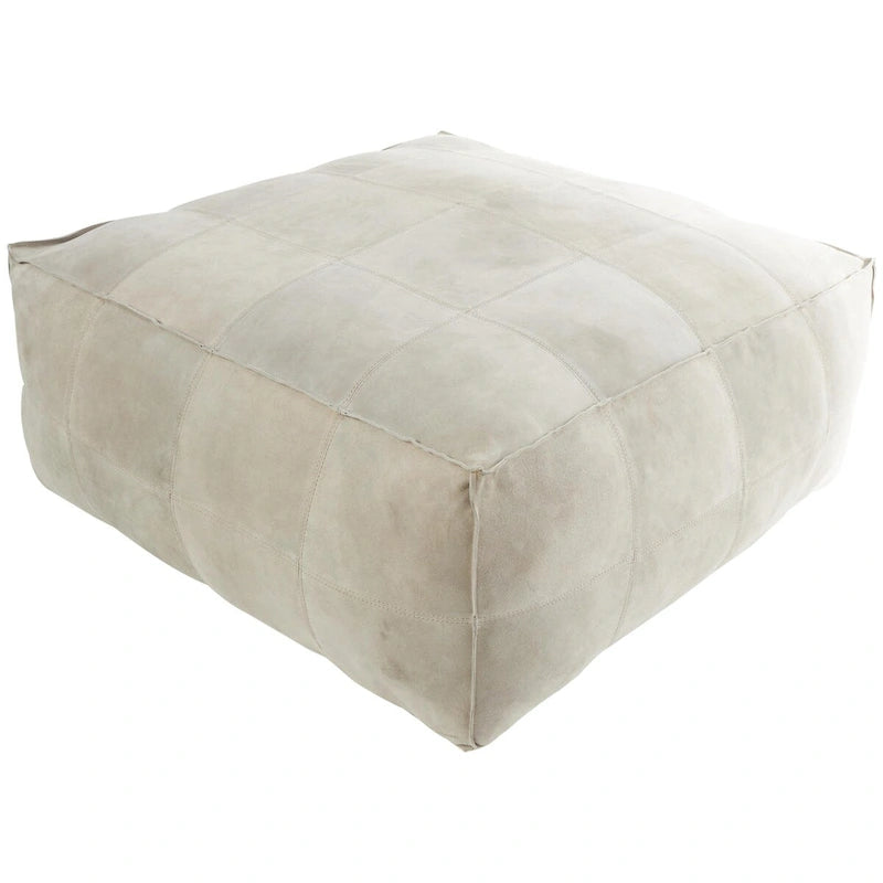 Leather Low Profile Square Pouf with Patchwork Design - Brown, Gray or Dark Brown