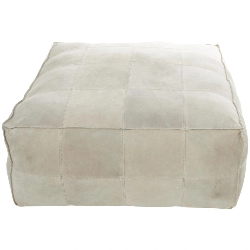 Leather Low Profile Square Pouf with Patchwork Design - Brown, Gray or Dark Brown