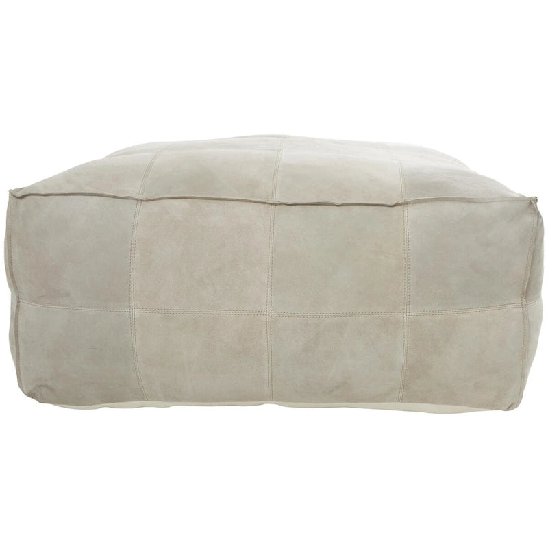 Leather Low Profile Square Pouf with Patchwork Design - Brown, Gray or Dark Brown